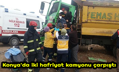Konyada iki hafriyat kamyonu çarpıştı: 1 yaralı