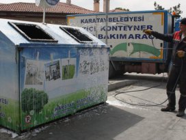 Karatay’da çöp konteynerleri dezenfekte ediliyor