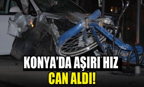 Konya’da kontrolden çıkan otomobil önce bisikletliye sonra tramvay durağına daldı