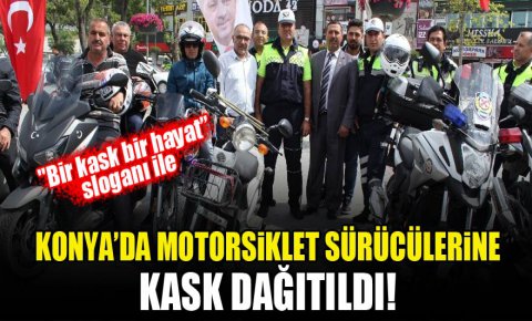 Konya’da motosiklet sürücülerine kask dağıtıldı