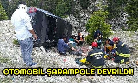 Konyada otomobil şarampole devrildi!