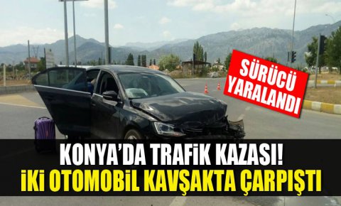 Konyada trafik kazası! iki otomobil kavşakta çarpıştı