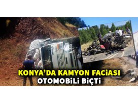 Konyada kamyon faciası: Otomobili biçti!