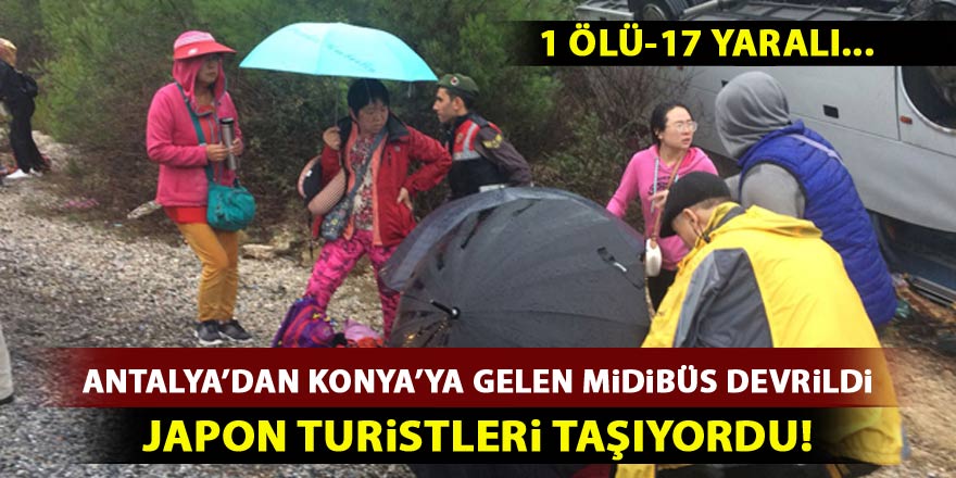 Konyaya gelen tur midibüsü şarampole devrildi: 1 ölü, 17 yaralı